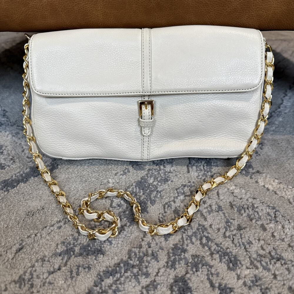 Vintage 90's Cream Leather With Gold Chain Shoulder Bag Preston & York P